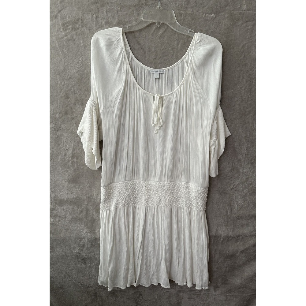 New York & Company‎ Dress Womens XL White Peasant Boho Crinkle Flutter Sleeve